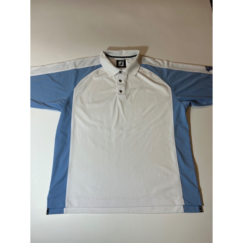 FootJoy ProDry Pique Polo Mens XL Blue White Excellent Golf Shirt Colorblock